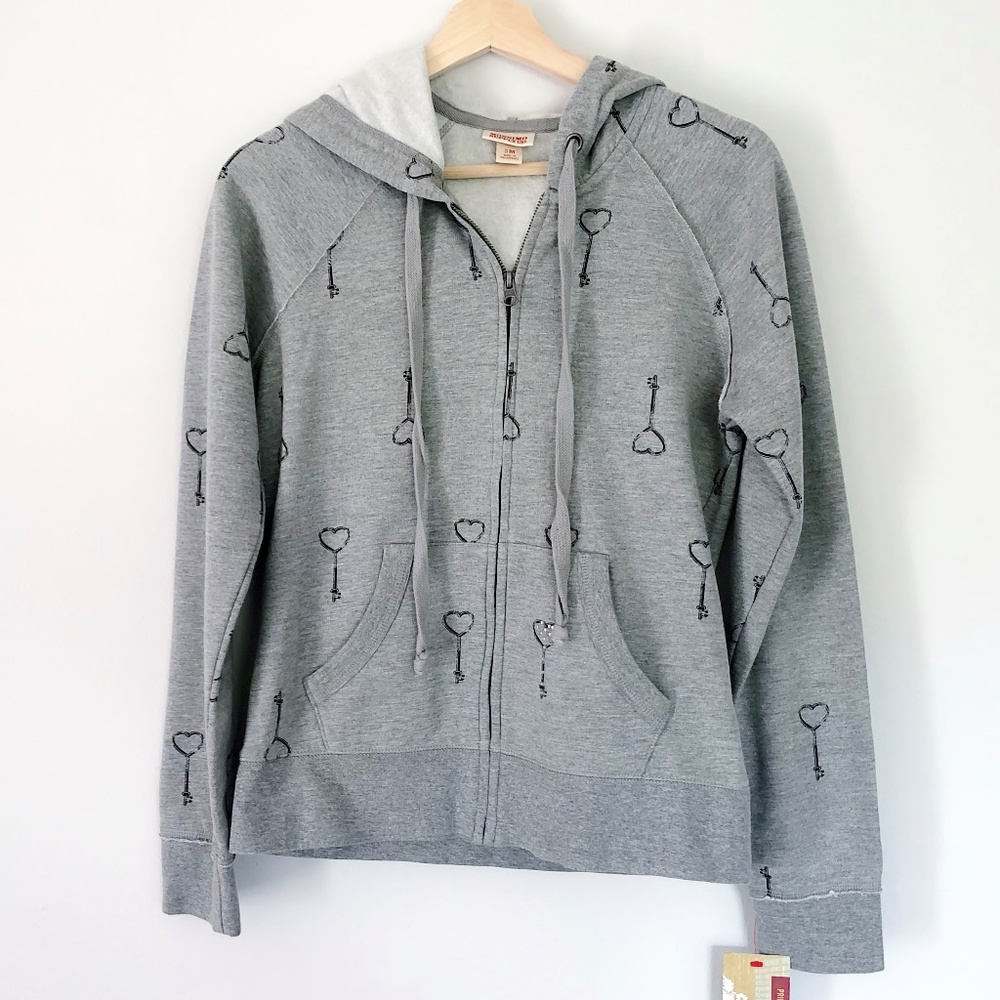 Mossimo NWT Gray Heart Key Printed Zip Hoodie